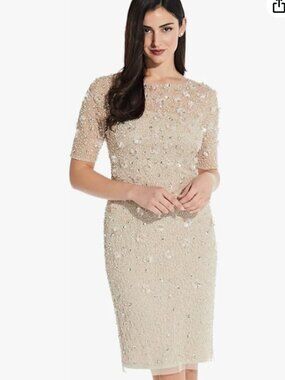 Adrianna Papell Womens Beaded Cocktail Dress